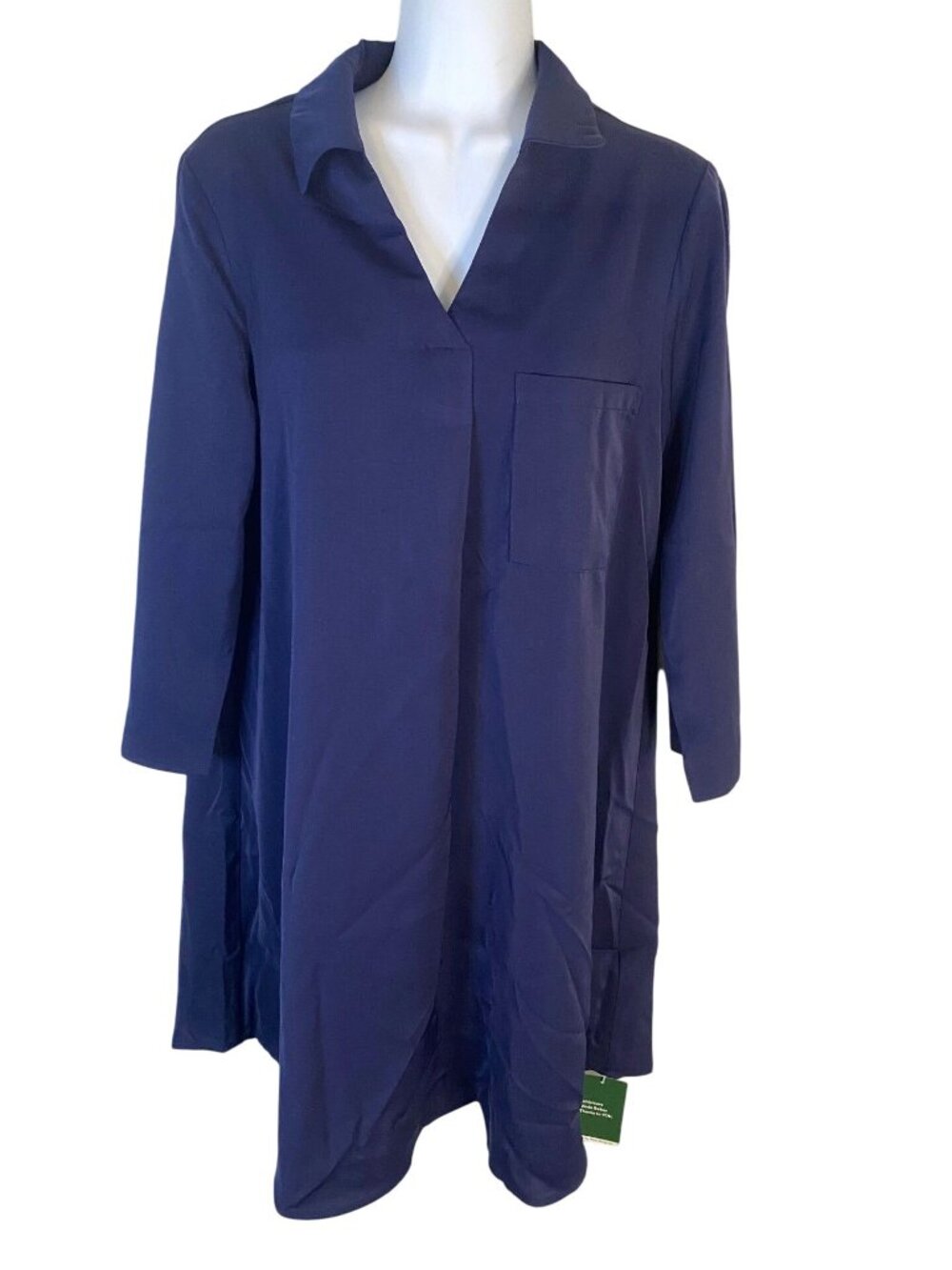 NWT Halara Roll Up Sleeve Belt Loops Relaxed A Line Work Shirt Dress Sz XS Blue